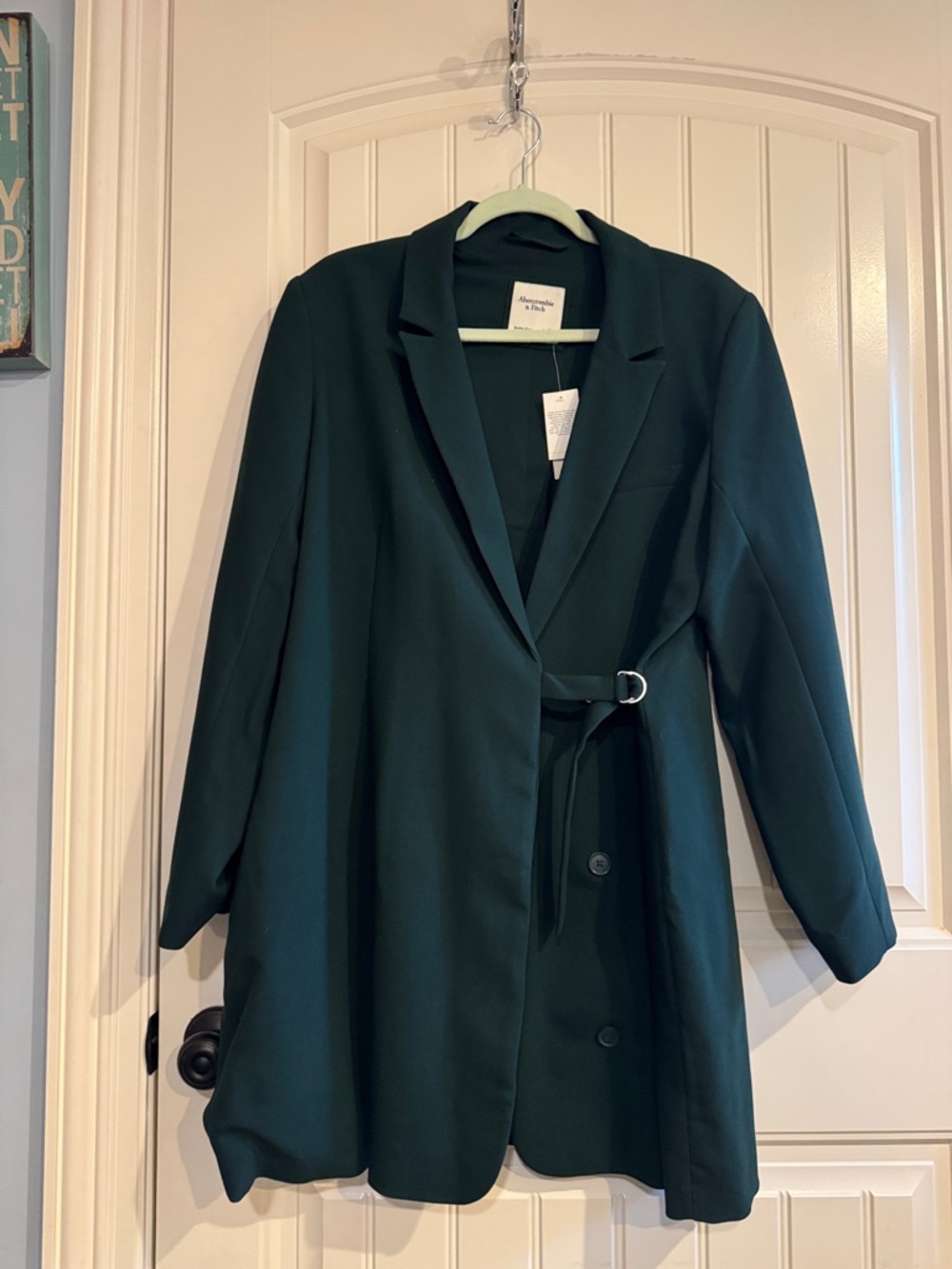 Abercrombie & Fitch Dark Green Long Blazer with Belt Detail